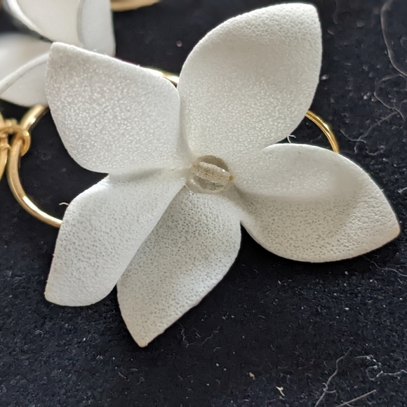 Custom Hanging White Floral Gold Earrings - Picture 8 of 8